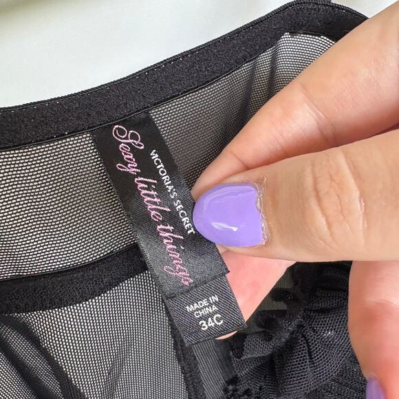 Victoria's Secret Black Sexy Lingerie Nightie Sheer Goth Romantic Tie Front 34C - Picture 6 of 8